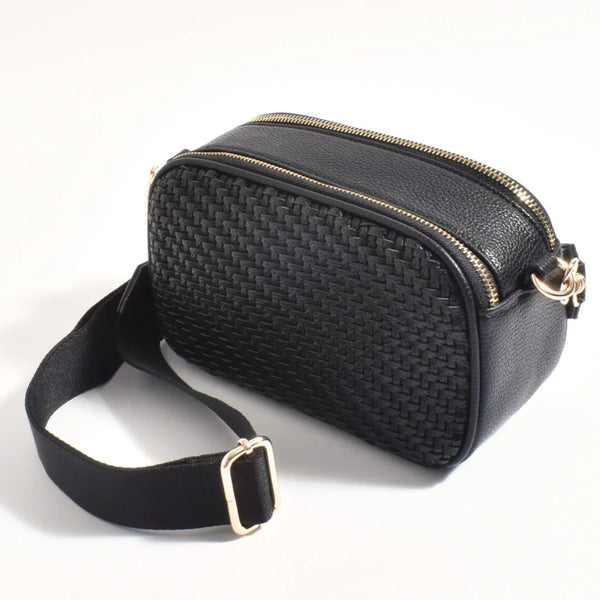 Percy Weave Crossbody Bag (Black)