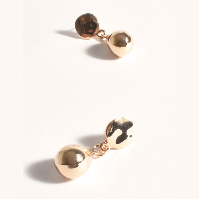 These earrings have a textured stud and pod drop