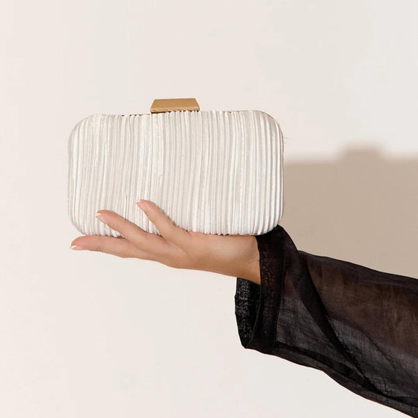 Portia Pleated Event Clutch in a pearly white colour