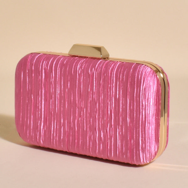 Portia Pleated Event Clutch in a pink satin fabric