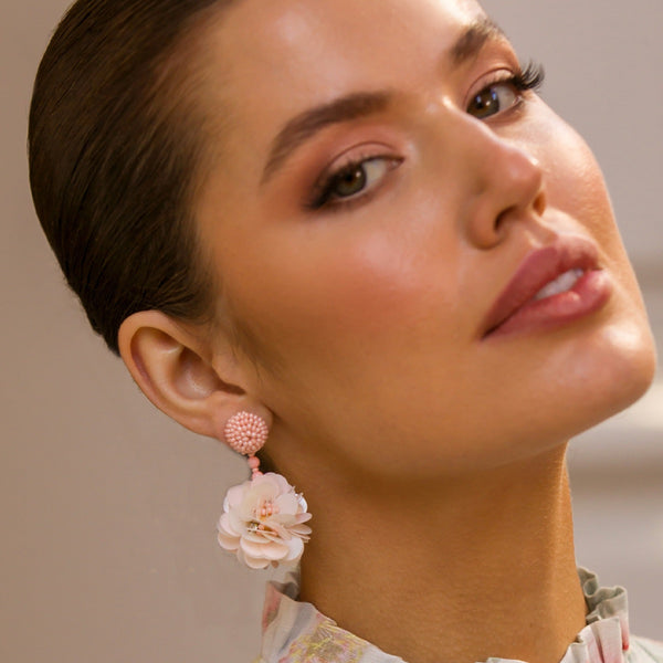 Pretty Peony Sequin Earrings (Pink)