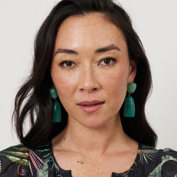 Resin Drop Statement Earrings (Teal/Green)