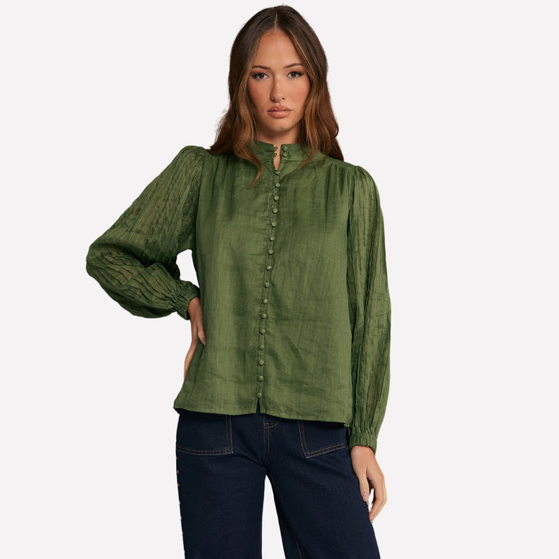 Rosy Pleated Sleeve Shirt in khaki