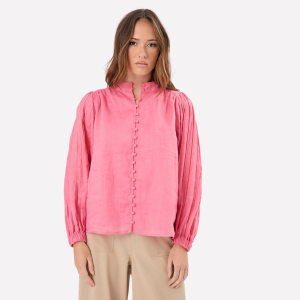 Our Rosy Pleated Sleeve Shirt in a lovely pink colour.