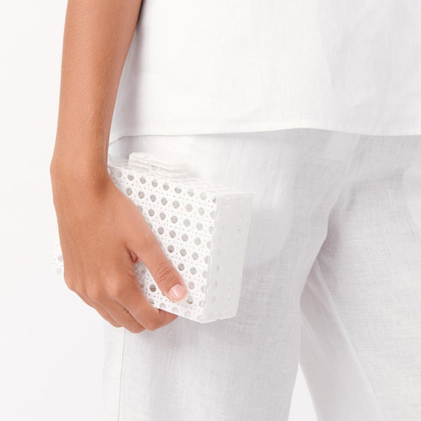 Sadie Picnic Weave Resin Structured Clutch in White