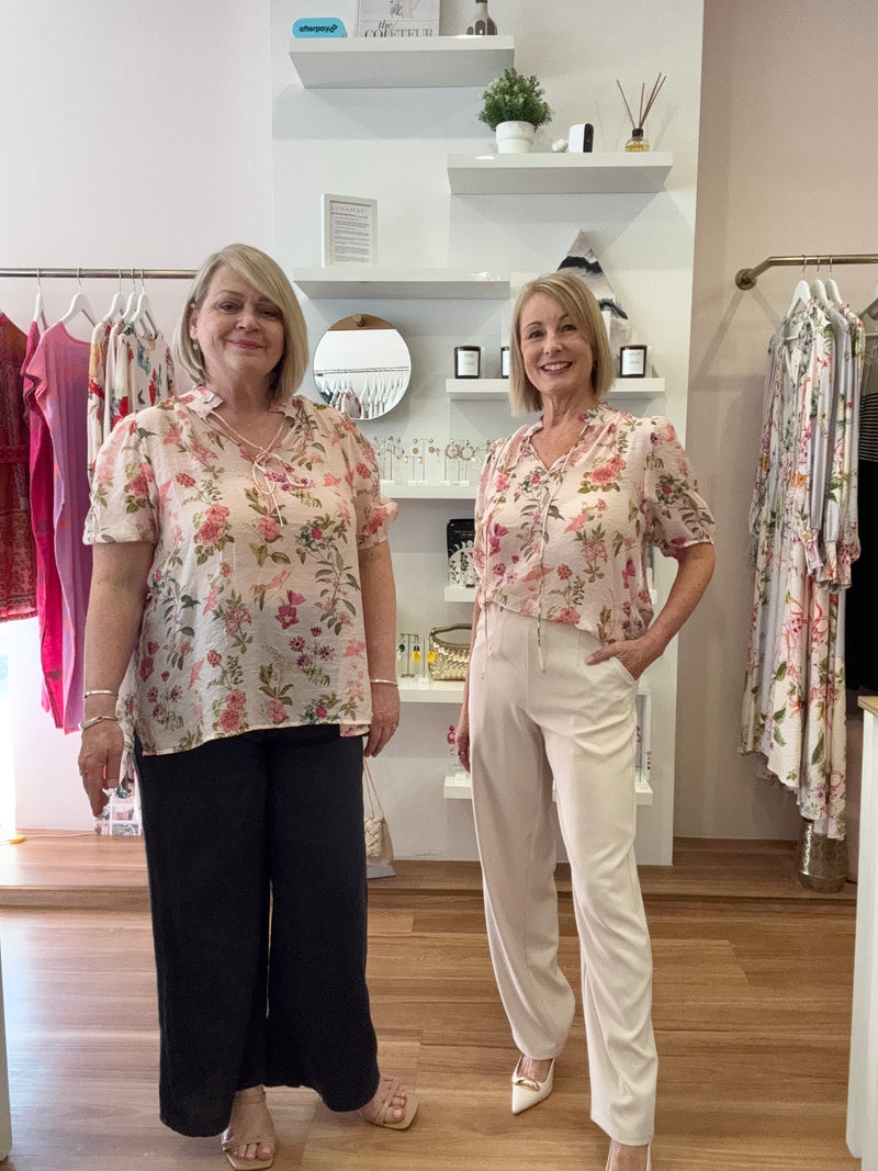 Instore pic: Jill (left) is 170cm tall and wears a Size 14, Tanya (right) is 165cm tall and wears a Size 8.