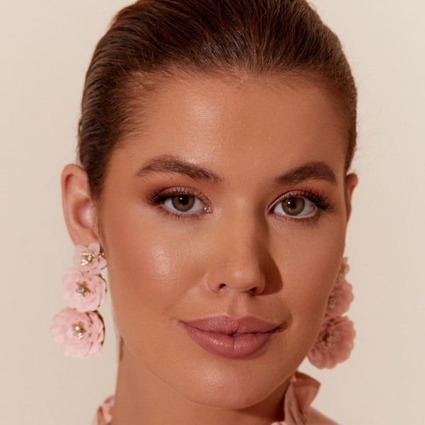 Sequin Floral Event Earrings in a light pink colour