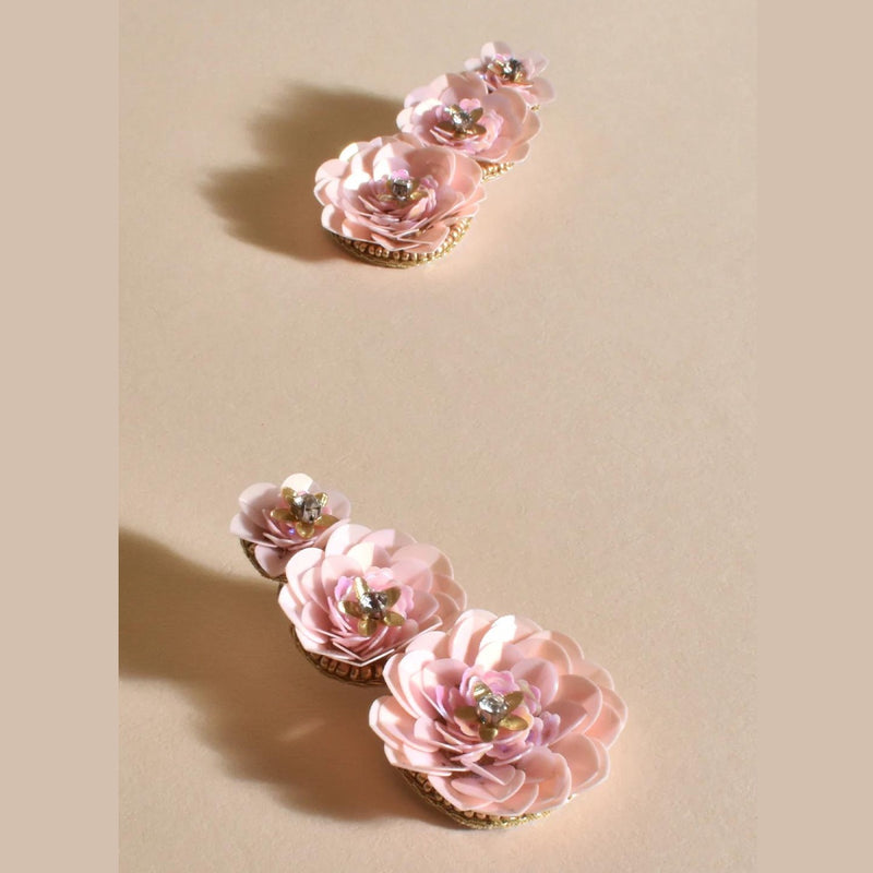 These Sequin Floral Event Earrings have a trio drop and are lightweight