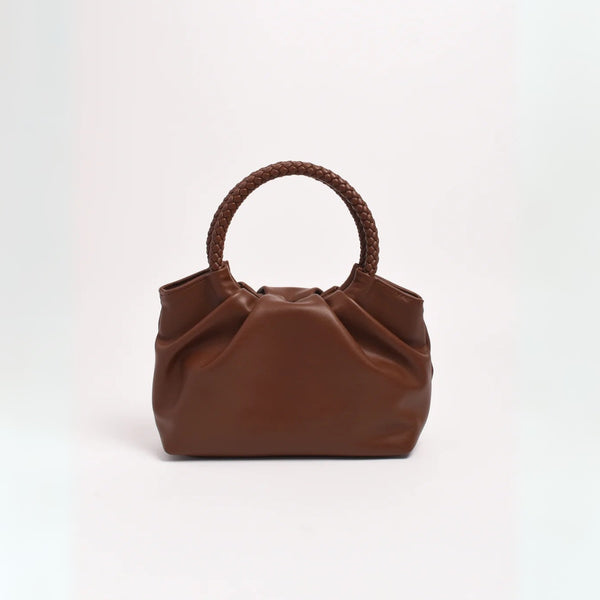 This bag has plaited round handles and its a compact size.