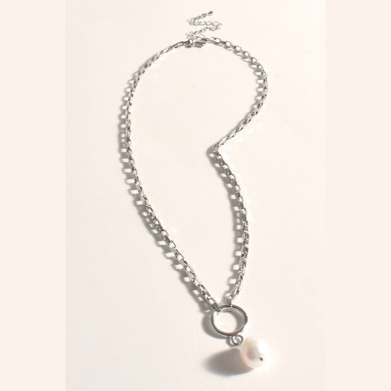 Simple Pearl Drop Necklace in Silver