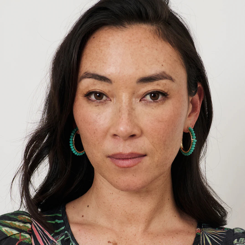 Adorne Stone Hoop Earrings Green Gold – LUNAMAY
