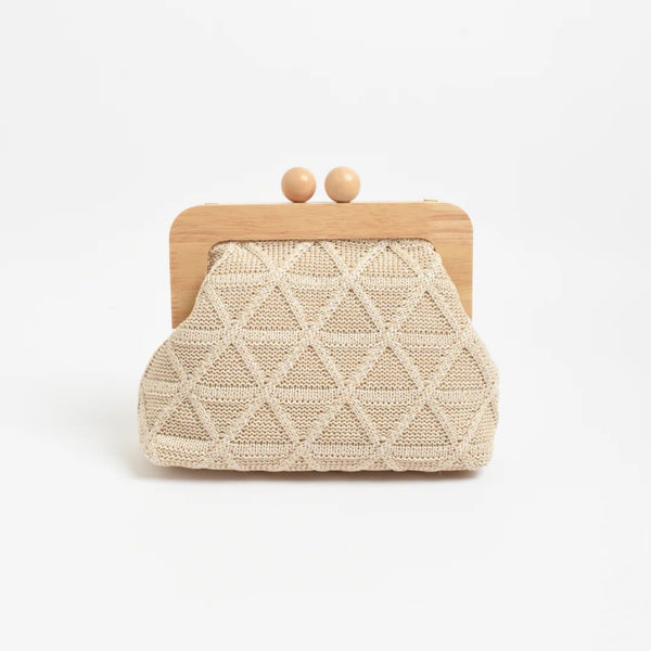 Tara Diamond Weave Timber Frame Clutch (Natural)