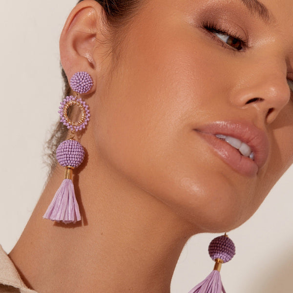 Tassel Drop Bead Earrings (Lavender)