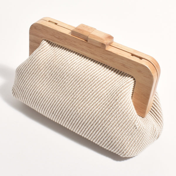 Tessa Weave Timber Frame Clutch (Camel/Natural)