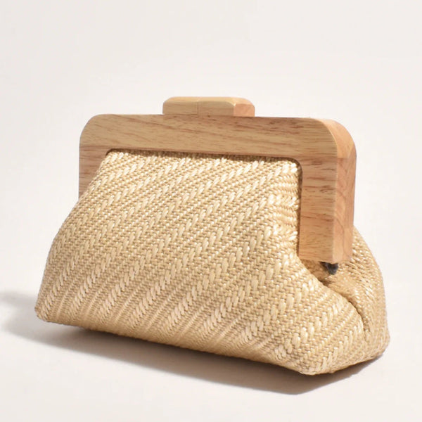 Tessa Weave Timber Frame Clutch (Natural)