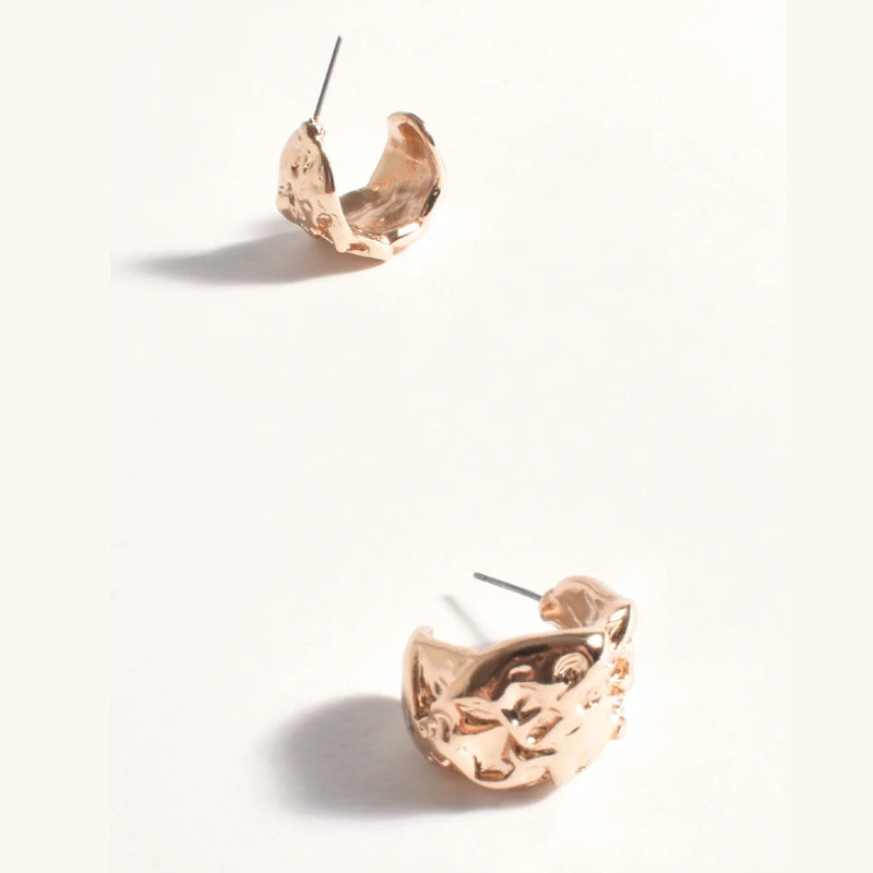 Textured Curved Front Earrings in Gold