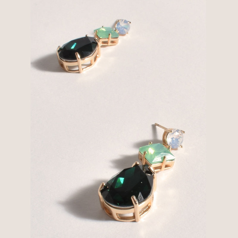 Trinny Trio Jewel Drop Earrings (Green)