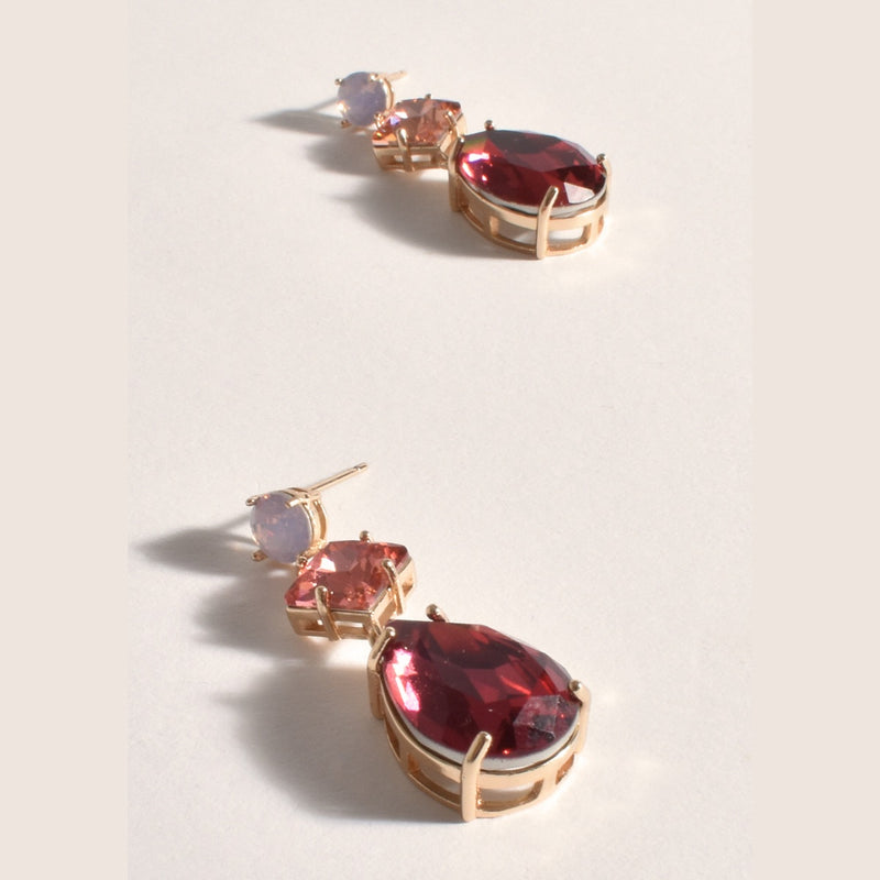 Trinny Trio Jewel Drop Earrings in Pink