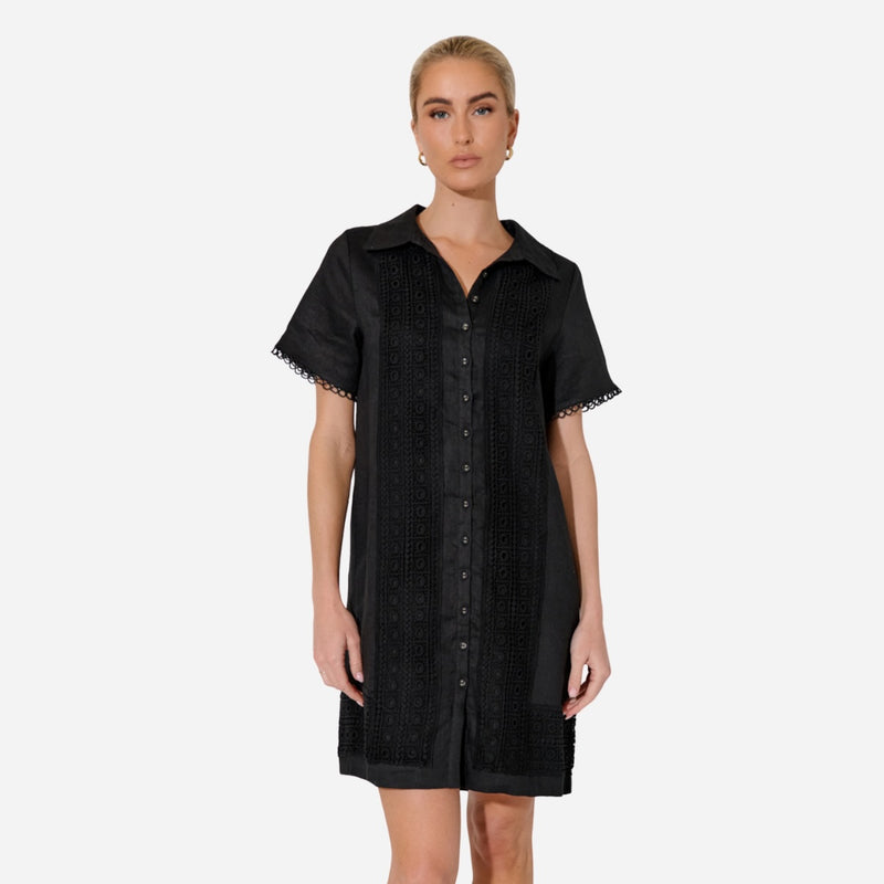 Vanessa Lace Panel Dress (Black)