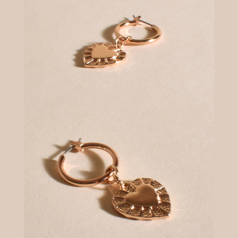 Vintage Heart Hoop Earrings in Gold