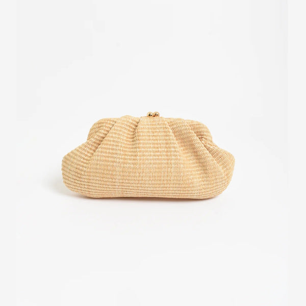 Weave Gathered Clutch in Natural. 