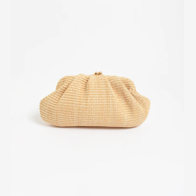 Weave Gathered Clutch in Natural. 