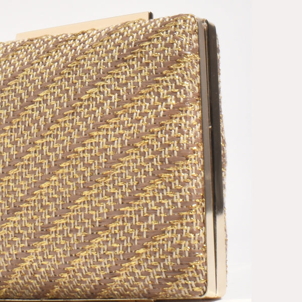 Weave Structured Rectangle Clutch (Chocolate/Gold)