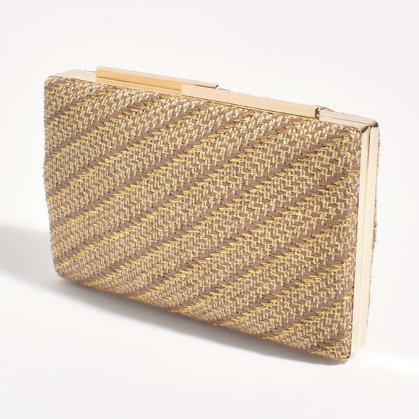 Weave Structured Rectangle Clutch (Chocolate/Gold)