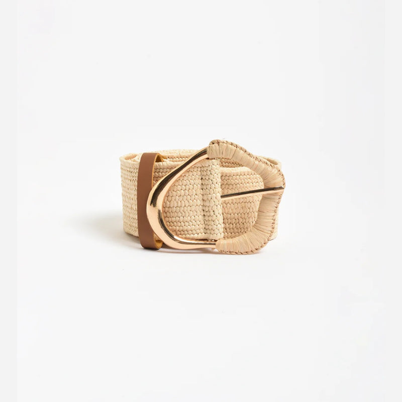 This stretch belt in natural and gold.