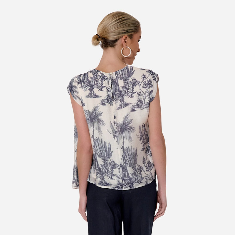 Yara Toile Print Top (Cream/Navy)