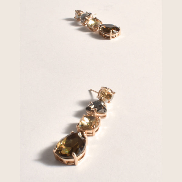 These drop earrings have a mix of chocolate and champagne coloured jewels