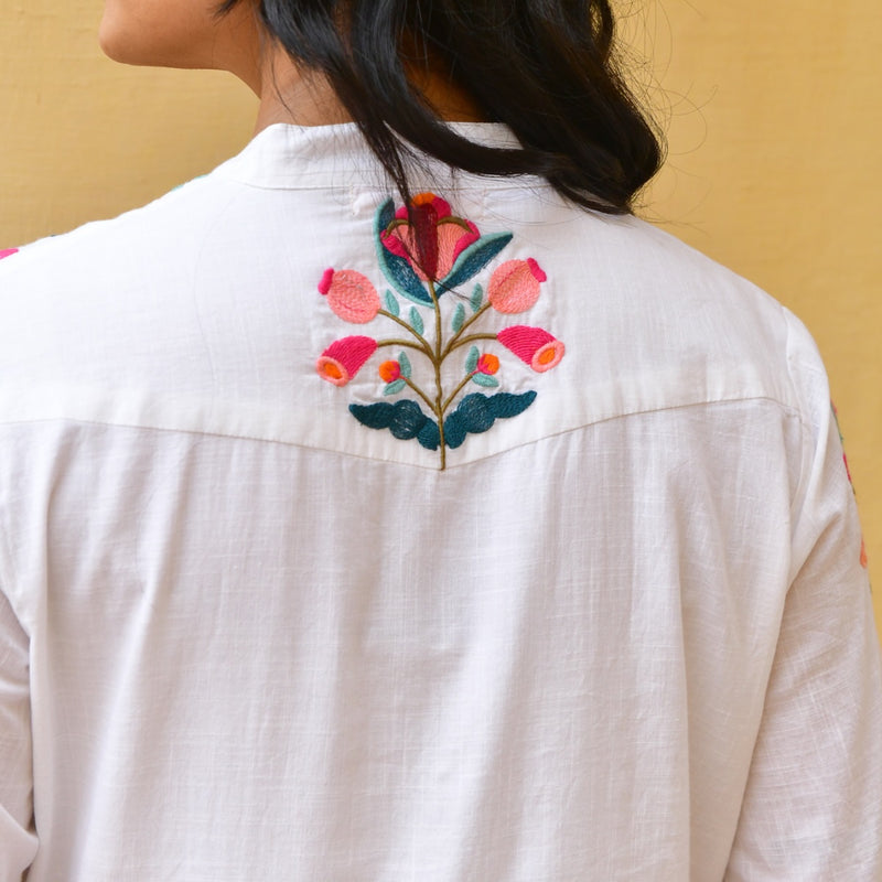 Close up of the embroidery detail on the upper back - near neckline.
