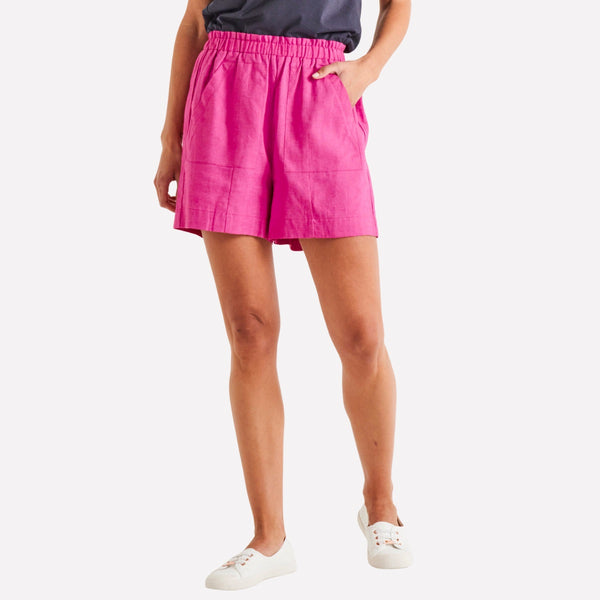 The Baker Shorts have an elasticated waist, front pockets and a relaxed longer length leg
