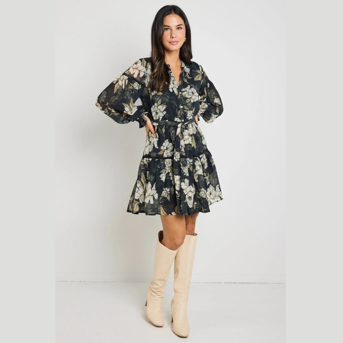 Script Black Floral Mini Dress – LUNAMAY