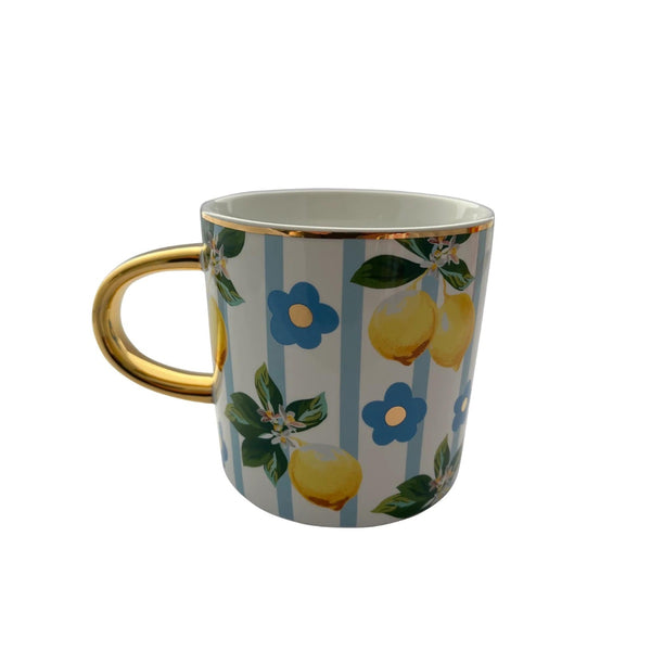Carla Dinnage Fruitti Bloom Lemon Ceramic Mug in blue and white