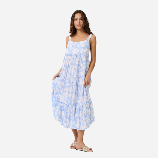 Aria Midi Dress in a blue and white floral print