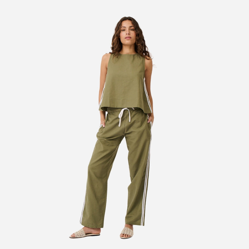 Full length view of the pants worn with the Nora Top.