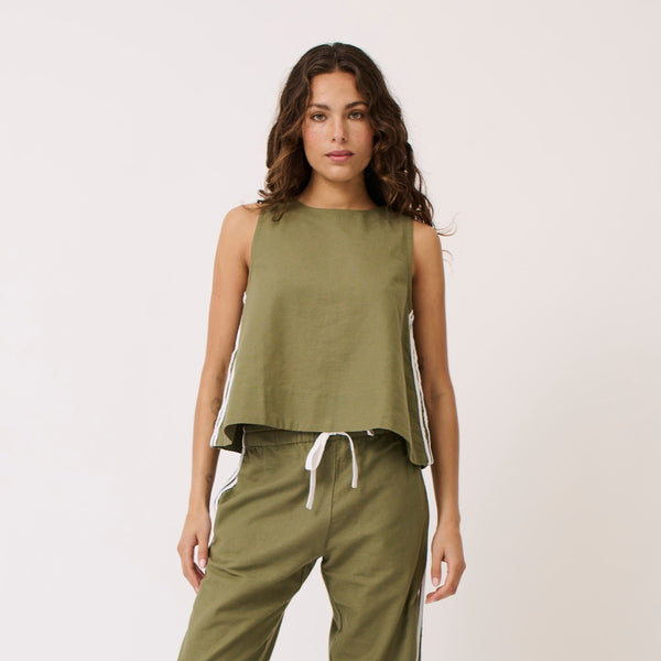 Our Nora Tank by Cartel & Willow is available in a palm (khaki) colour.