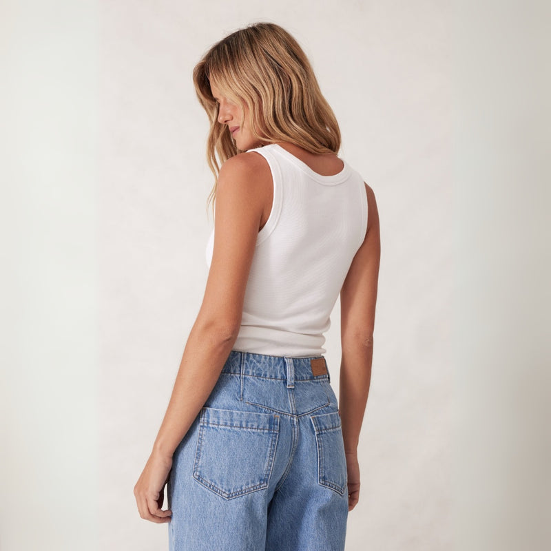 Back view of the white singlet tank