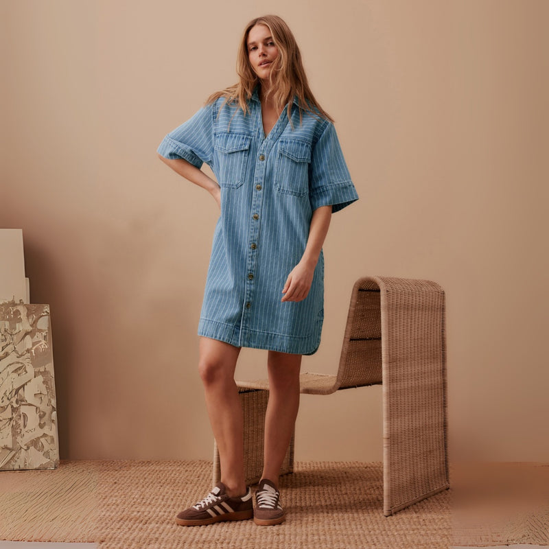 Sammy Denim Dress (Indigo Stripe)