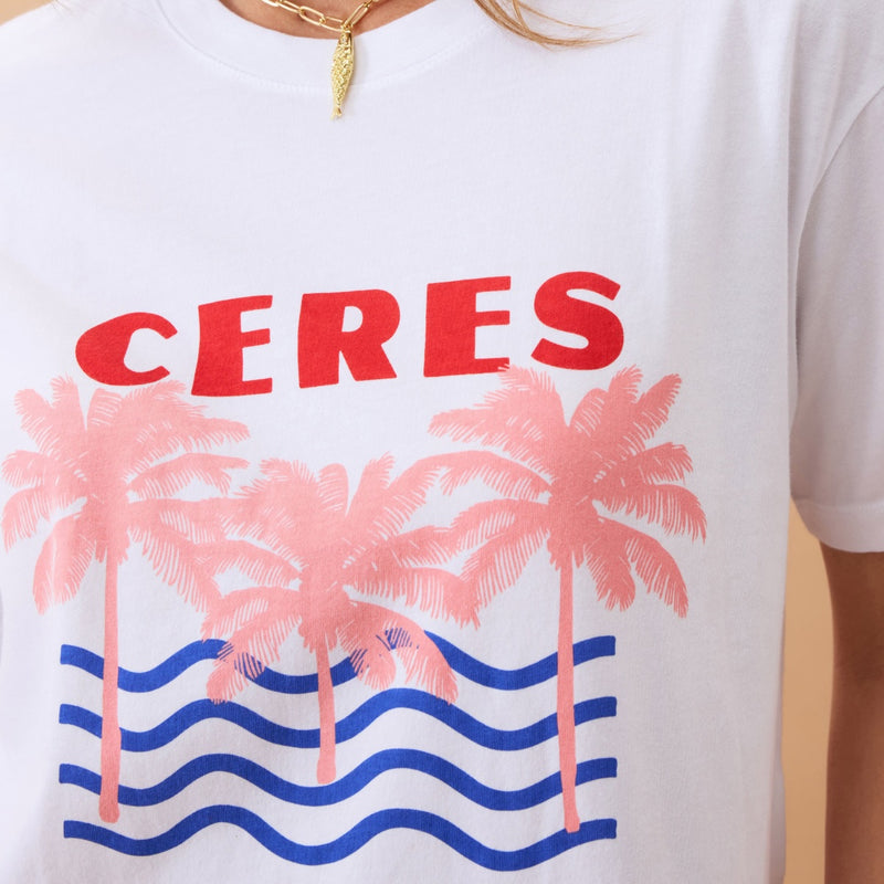 Close up of the tropical print.