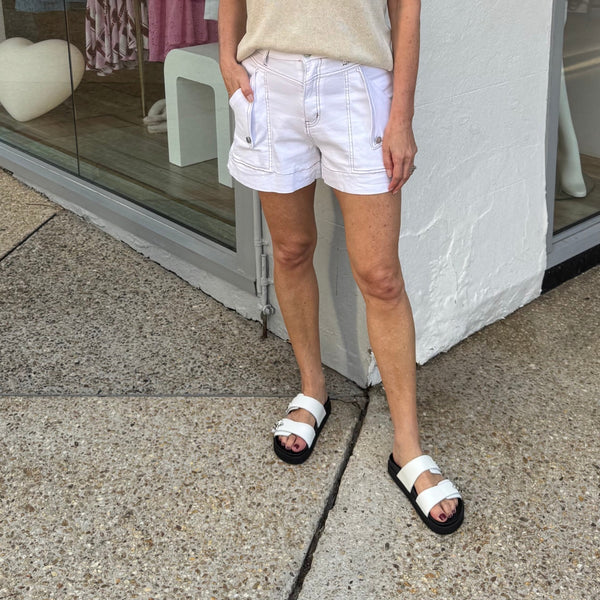 Billy Denim Shorts in white.