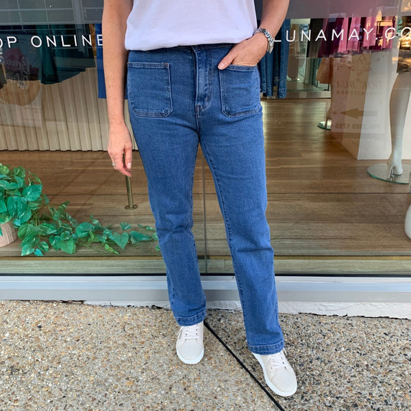 Frida Straight Leg Jeans with square front pockets