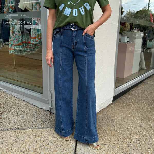 Mattea Wide Leg Jeans in a dark blue