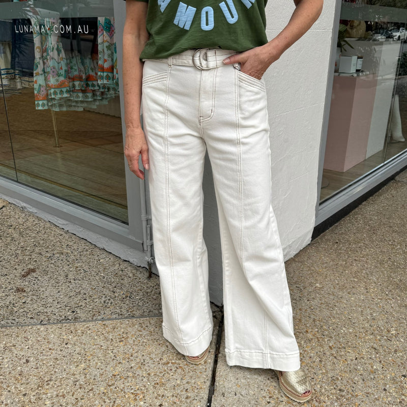 Mattea Wide Leg Jeans in an off-white colour