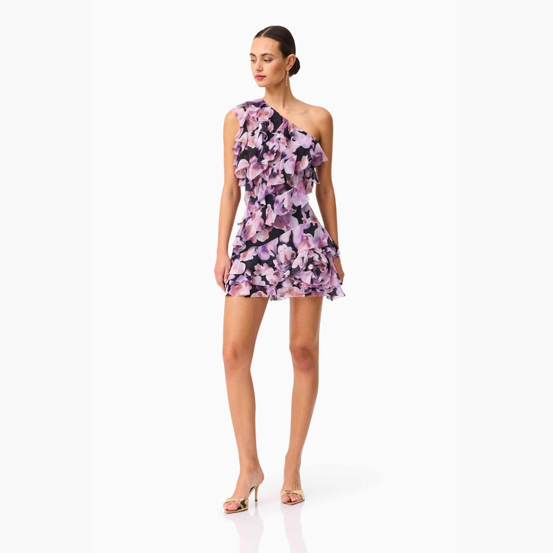 Elliatt Solene One Shoulder Dress (Purple Floral)