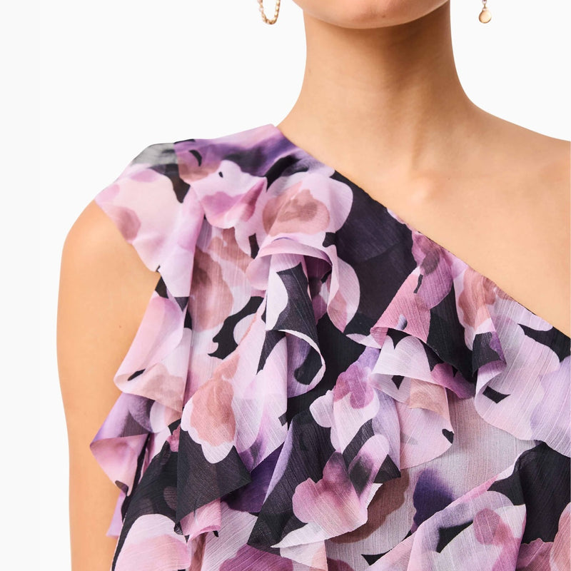 Elliatt Solene One Shoulder Dress (Purple Floral)