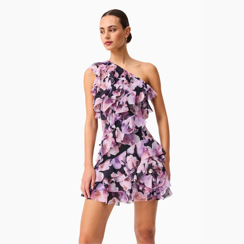 Elliatt Solene One Shoulder Dress (Purple Floral)