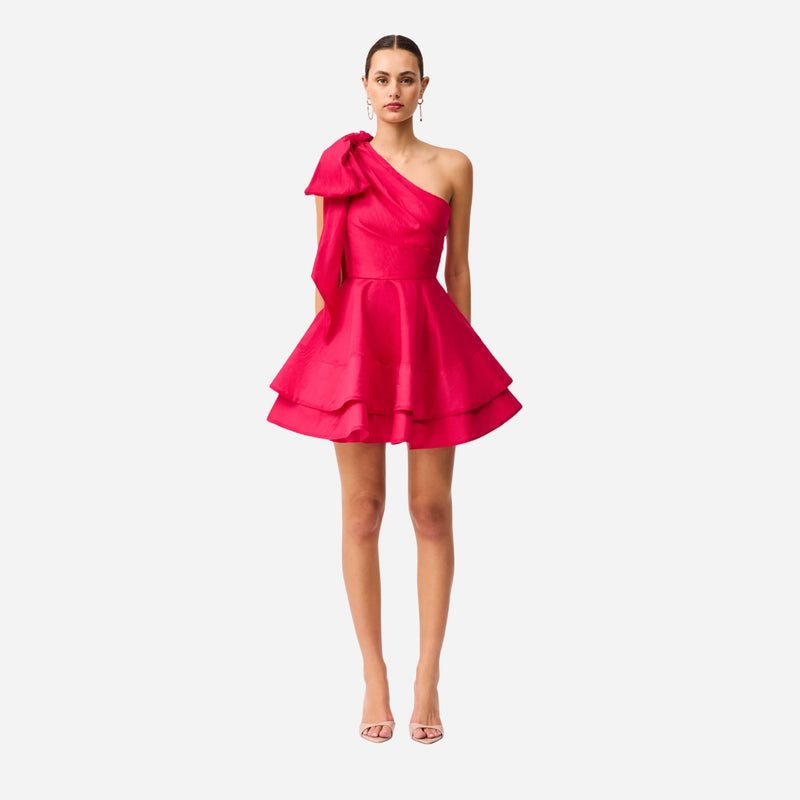 Our Thalia One Shoulder Mini Dress in a fabulous cerise colour.
