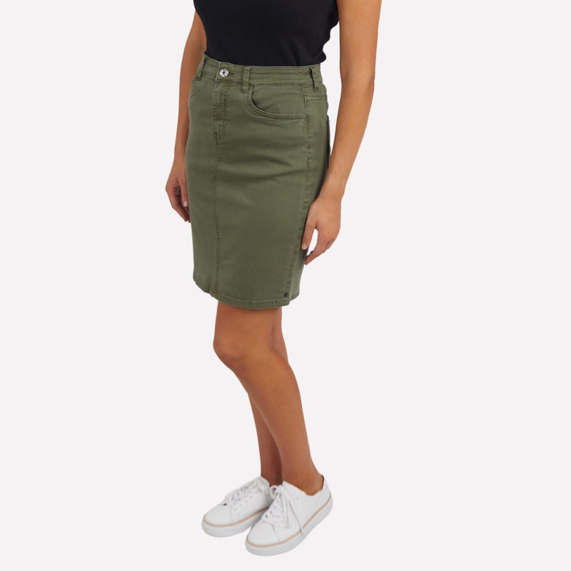 Elm Belle Denim Skirt (Khaki)